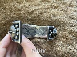 Vintage Rare Lourd Navajo Sterling Bracelet De Plumes En Argent Fait À La Main Signé