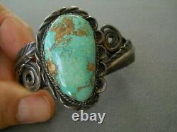 Vintage Southwestern Native American Navajo Turquoise Bracelet En Argent Sterling