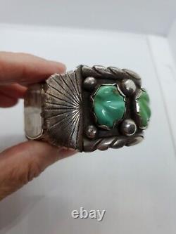 Vintage Yazzie Native American Navajo Silver Turquoise Montre Cuff Bracelet 143gr