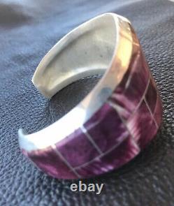 Violet Spiny Bracelet Inclay Sterling Native American Signed Cuff