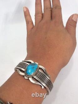 Vtg Bracelet manchette en argent et turquoise Native American Navajo de Terry Martinez