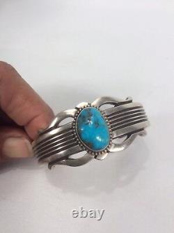 Vtg Bracelet manchette en argent et turquoise Native American Navajo de Terry Martinez