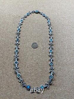 Vtg Native American Sterling Silver Navajo Kingman Turquoise Collier Signé