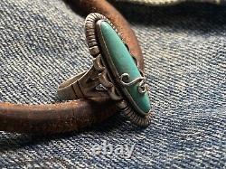 Vtg Native American Sterling Silver Navajo Kingman Turquoise Ring Us 7.5 Signé