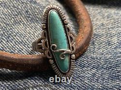 Vtg Native American Sterling Silver Navajo Kingman Turquoise Ring Us 7.5 Signé