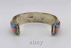 Vtg Navajo Native American Sterling Argent Micro Inlay Cuff Bracelet 32.7g #rav