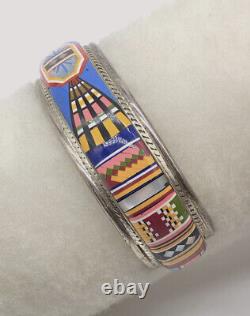 Vtg Navajo Native American Sterling Argent Micro Inlay Cuff Bracelet 32.7g #rav