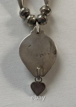 WAOUH ! Collier à pendentif amérindien navajo en argent massif et turquoise, signé GE