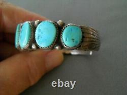 Wilbur Musket Native American Navajo Turquoise Row Sterling Silver Cuff Bracelet