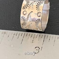 Womens Wide Band Native American Navajo Stamped Sterling Silver Ring Sz 8 10971