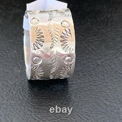 Womens Wide Band Native American Navajo Stamped Sterling Silver Ring Sz 8 10971